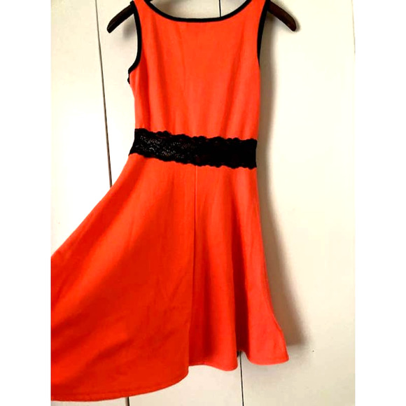 Florescent Orange & Black Lace Dress - Size Small - Picture 3 of 7